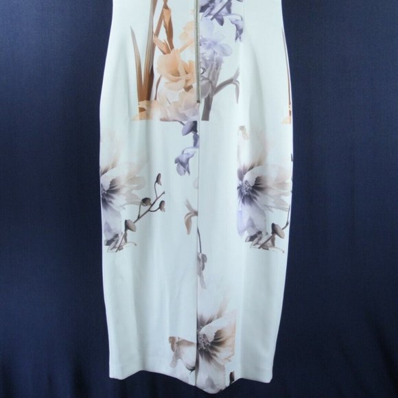TED BAKER SAIDIE VANILLA OFF THE SHOULDER FLORAL SHEATH DRESS 5/ US 12 - Picture 8 of 8